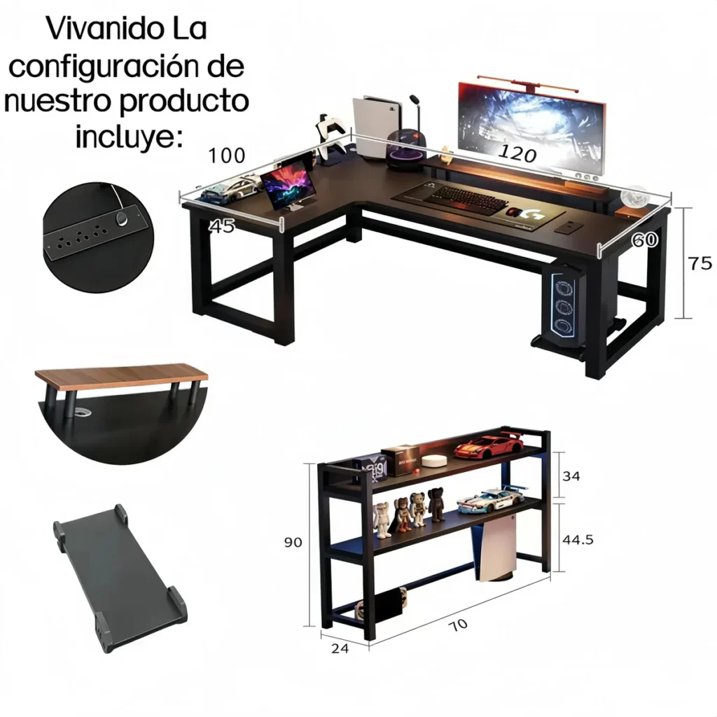 Escritorio Gamer Vivanido en L con descuento Hot Sale
