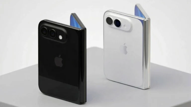Concepto del iPhone Ultra plegable junto al iPhone 18 Pro en presentación oficial