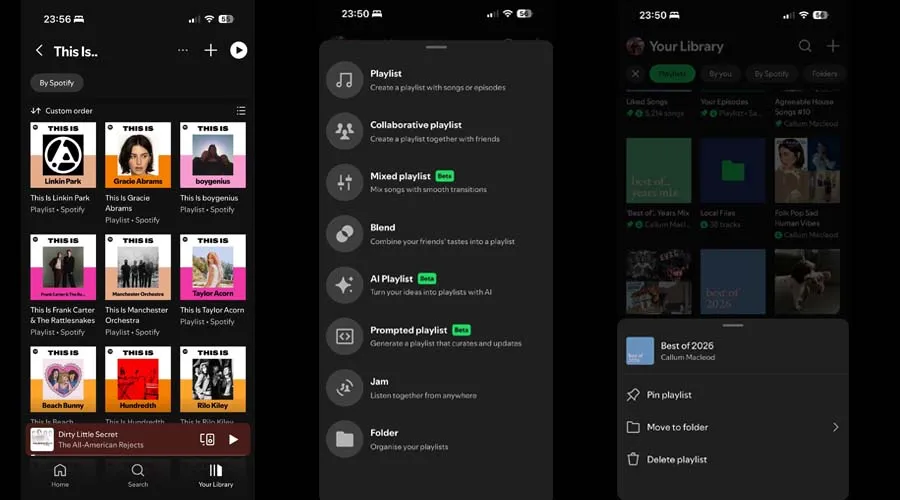 Spotify carpetas para playlists móviles