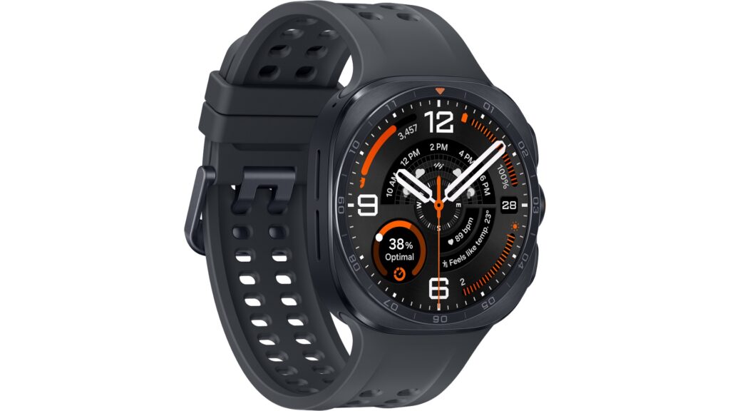 Vista frontal del reloj inteligente Samsung Galaxy Watch 9 con su nuevo diseño cuadrado.