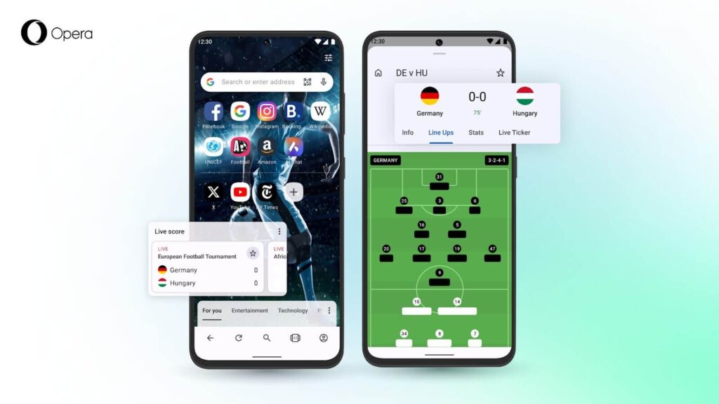 Navegador Opera con contenido del gran evento del fútbol