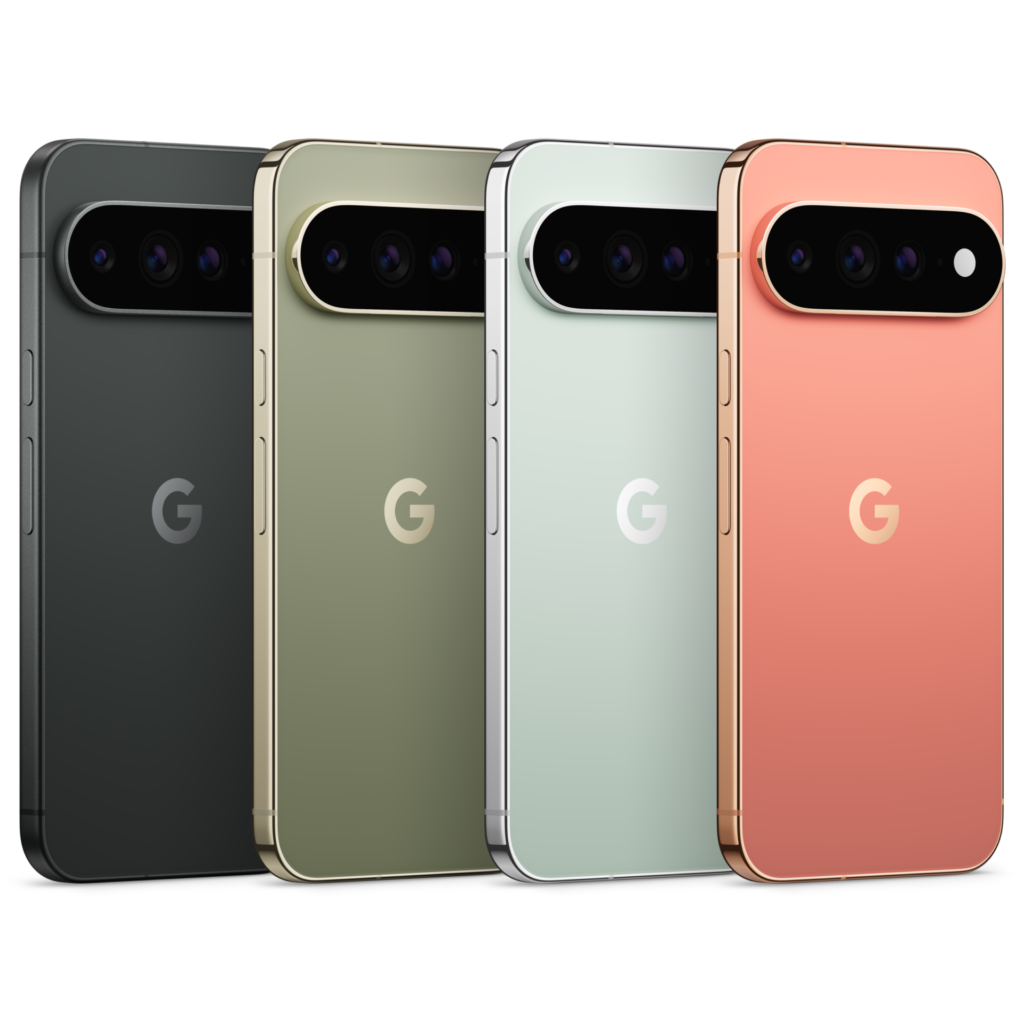 Google Pixel 11 Pro XL en sus cuatro colores oficiales colocados en fila horizontal.