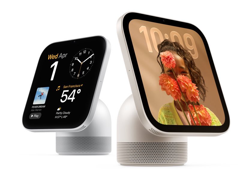 Versión de sobremesa del HomeView con base en forma de domo y brazo de acero inoxidable