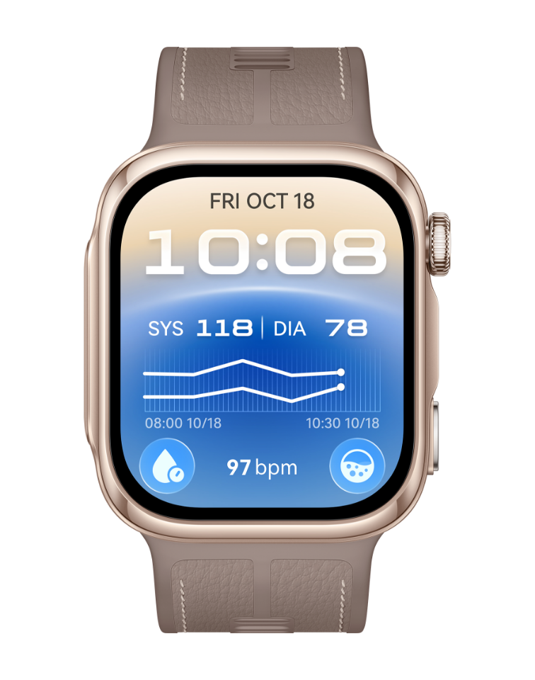 HUAWEI WATCH D3 con correa de bolsa de aire para medir la presión arterial.